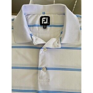 Foot Joy Men’s L  Polo Striped Golf Shirt White Blue Short Sleeve